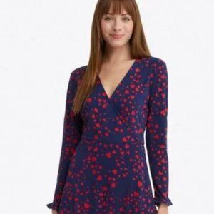 Draper James Scattered Hearts Navy Faux Wrap Midi Dress (Medium)